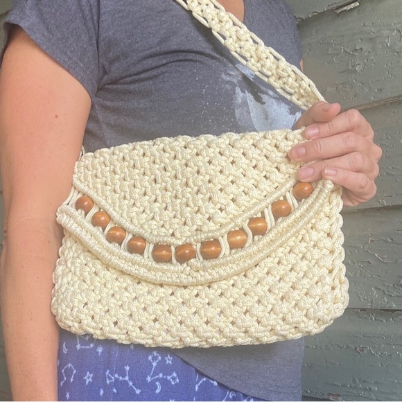 vintage Beaded Handmade Lined Macramae Envelope Purse, 1970’ - Picture 8 of 8